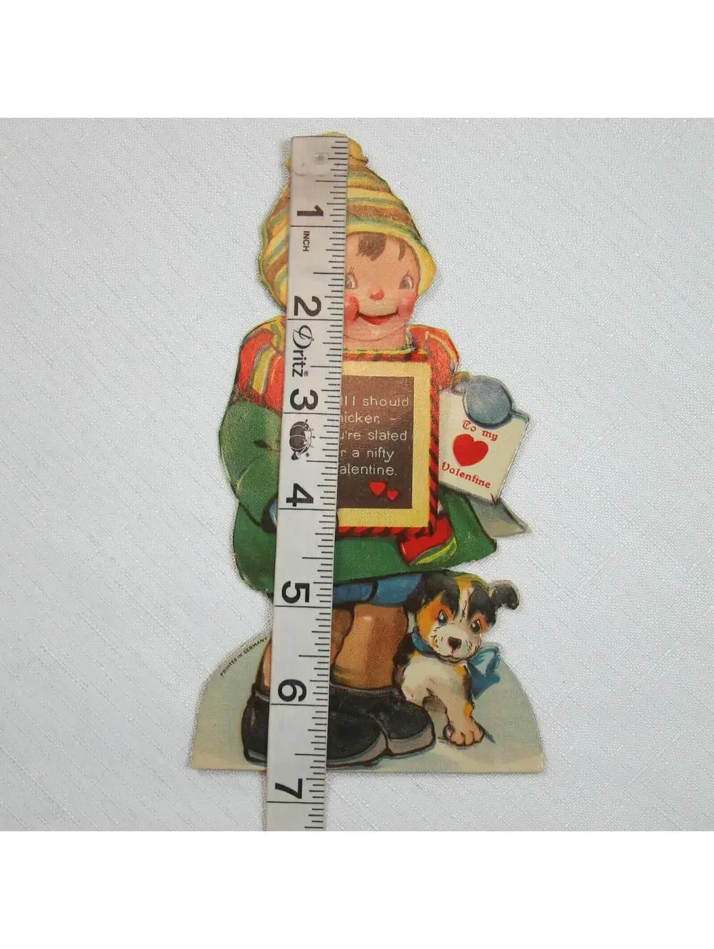 Vintage Valentine Card Boy & Puppy Dog Mechanical Moving Head Germany 20s-30s
